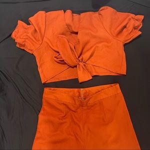 2 piece set. SHEIN. TIE FRONT CROP TOP WITH PANTS. LARGE